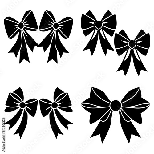 Four Black and White Bow Ties with Striped Patterns on Transparent Background