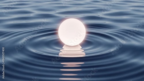 Glowing Egg Above Water Generating Ripples with Soft Lighting