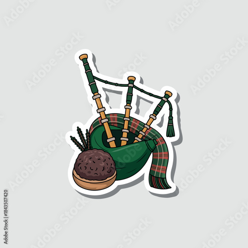 A vector illustration of kitchen utensils, sewing icons, and Christmas tree decoration symbols sticker