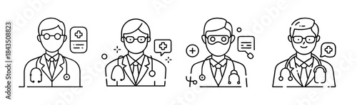 Diverse illustrations of medical professionals offering healthcare services and consultation