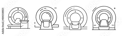 Line art illustration of various mri or ct scan machines for medical diagnosis