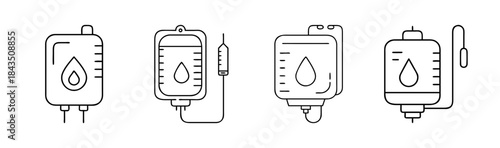 Outline icons of blood bag and intravenous drip for medical and healthcare illustrations
