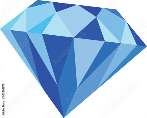 Blue Diamond Gemstone Flat Vector Illustration in Geometric Style
