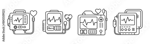 Medical vital sign monitor line icons set showcasing essential healthcare devices