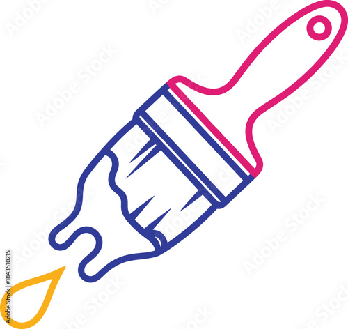 Paintbrush with dripping paint icon line art illustration for art and home renovation