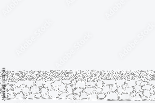 Abstract monochrome sketch of textured cobblestone pavement with a stark white background creating a minimalist and artistic composition