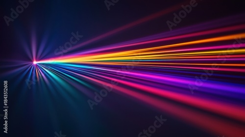 Laser coherence length demonstration through radial light dispersion creating rainbow spectrum beams radiating from central point with vivid wavelength separation