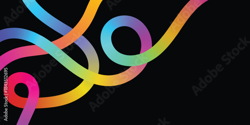 Abstract colorful doodle rainbow background, Abstract wavy multicolor gradient vector line art background.