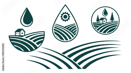 Minimal Water Drop Agriculture Logo Icon Set