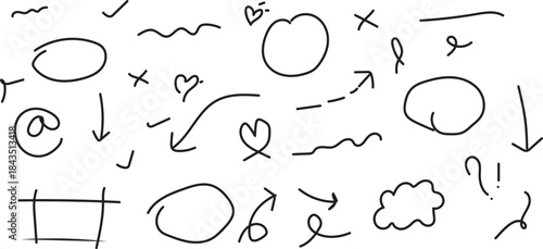 Hand-Drawn Doodle Symbols – Arrows, Hearts, Punctuation, and Icons