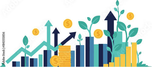 Financial Growth and Investment Success with Rising Charts and Money.