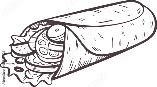 Black and white line of a filled food wrap