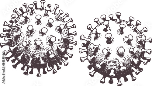 Black and white scientific of coronavirus particles