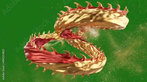 Grotesque 3D Fantasy Monster dragon  Coiling on Abstract Green Background