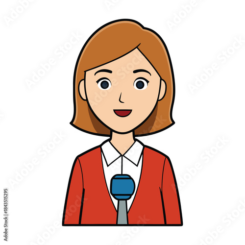 Confident female news reporter delivering breaking stories on camera, holding a microphone with clarity and poise, set against a dynamic newsroom backdrop.
