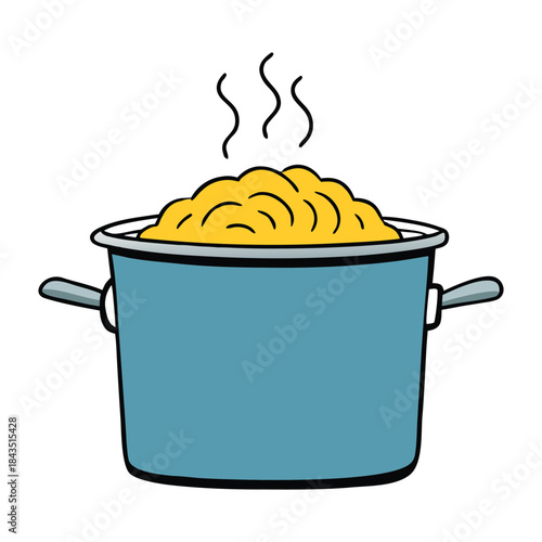 Steaming noodles swirl in a bubbling pot, strands softening as foam rises, water roils, and savory aromas fill the kitchen, promising a warm, comforting meal soon. Ready to serve.!
