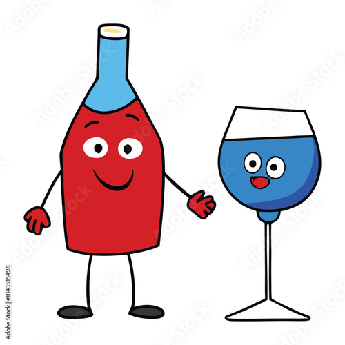 Elegant red wine rests beside a sleek blue bottle, rich ruby tones meeting cool sapphire hues, evoking contrast, sophistication, and a refined evening mood.
