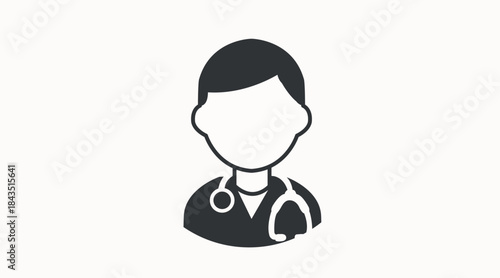 Simple black and white doctor vector icon featuring a professional medical figure. Ideal for healthcare, hospital, clinic, pharmaceutical, and wellness projects. Clean minimalist design 