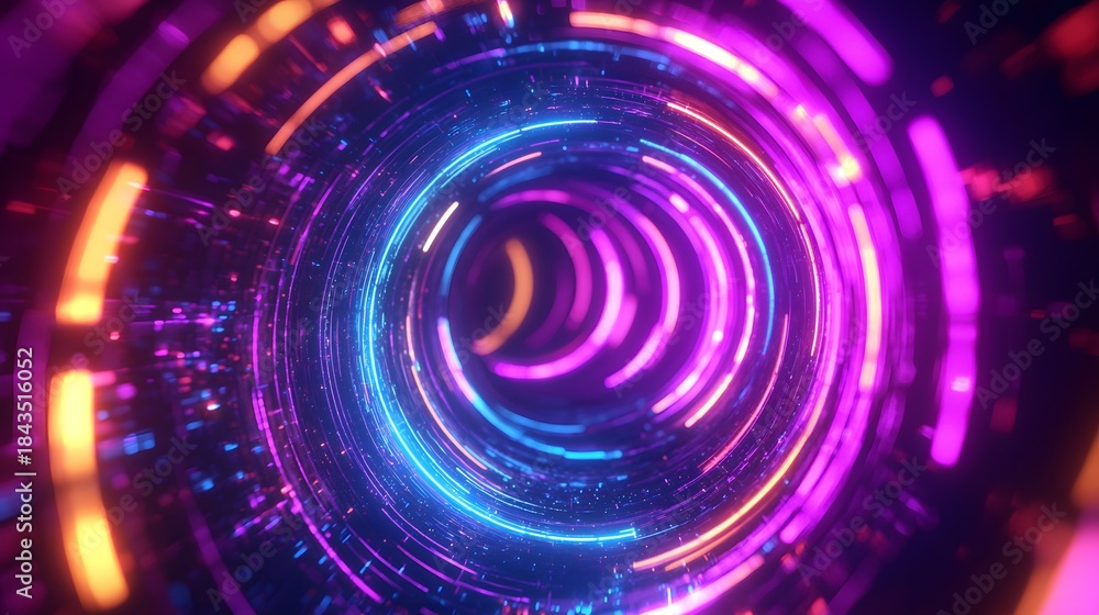 Obraz premium Futuristic neon light tunnel abstract digital motion high resolution picture