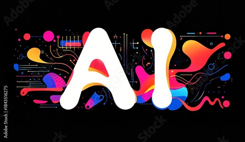 Vibrant AI logo with colorful abstract shapes and lines on black background, representing artificial intelligence concept.