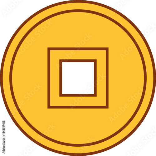 Chinese Feng Shui Coin Illustration – Gold Wealth, Fortune, and Prosperity Symbol