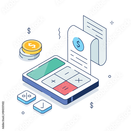An eye catching isometric illustration of financial calculation