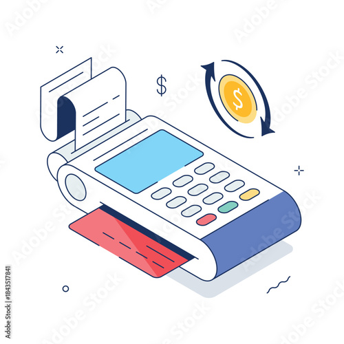 Isometric POS machine for card transactions and contactless payments