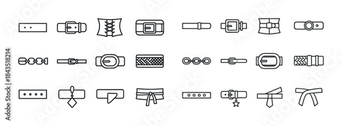 Variety of belt buckles and designs in black and white line art