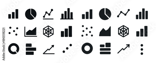Set of simple black statistical and graphical data icons for ana