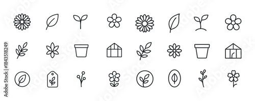 Simple garden icons collection with various plant and flower des