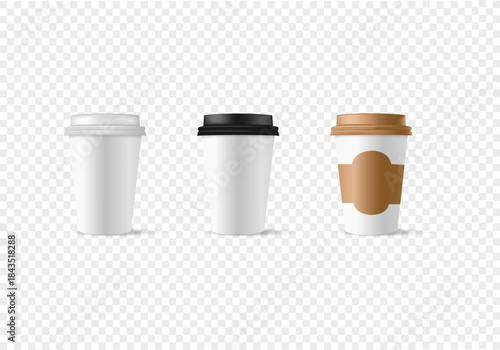 Take-Away White disposable paper coffee cup, Disposable Paper Mug with Lid,
Hot Drink Packaging Vector, Isolated on transparent background, png