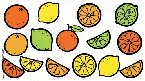 Collection of Fresh Citrus Fruits and Slices.