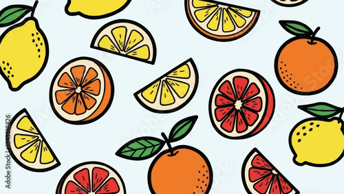 Vibrant Citrus Fruits Pattern Fresh Healthy Food.