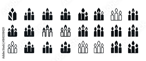 Collection of pictograms for candles and lanterns icons