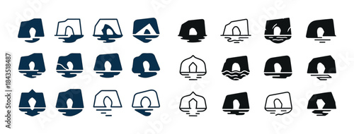 Collection of nautical rock archway logos with stylized water re