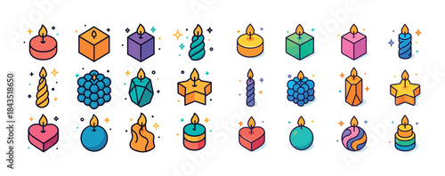 Colorful assorted decorative candles - stars, hearts, cubes, spi