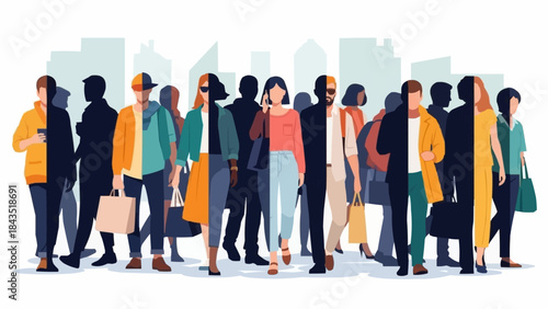 Diverse group of people standing together in a city setting.