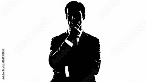 Silhouette of a businessman in deep thought.