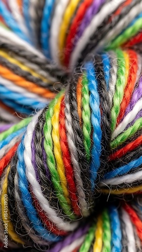 ia generated. Top view macro close-up of mixed colorful wool fibers forming a soft abstract texture. Perfect for creative backgrounds, textile design, fashion, craft and visual projects.
