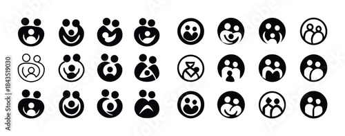 Set of diverse family icons representing different family struct