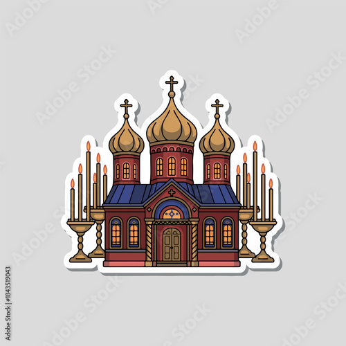 Saint Sophia Cathedral in Kyiv, Ukraine, is a famous orthodox church architecture with historical domes and crosses vector sticker