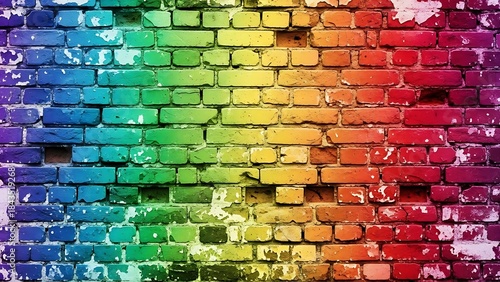 ia generated. Brick wall texture with colored tones and seamless repeating pattern, perfect for widescreen backgrounds, banners, and design projects.
