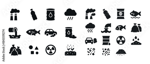 Environmental pollution icons collection - waste, radiation, con
