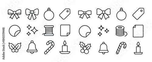 Minimalist black and white christmas icons: holiday symbols coll