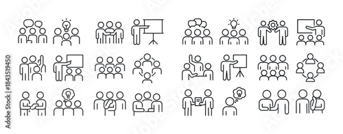 Diverse group icon set for teamwork, presentation, collaboration