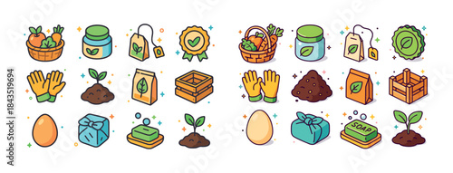 Eco-friendly icons of gardening and sustainability