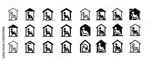 Icon set representing various wheelchair-accessible housing desi