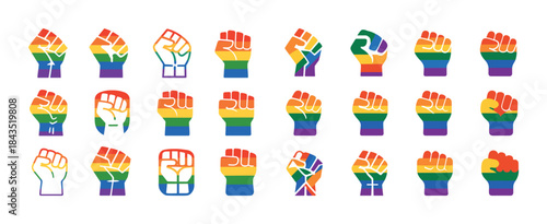 Diverse rainbow fists icons displaying lgbtq+ pride and unity