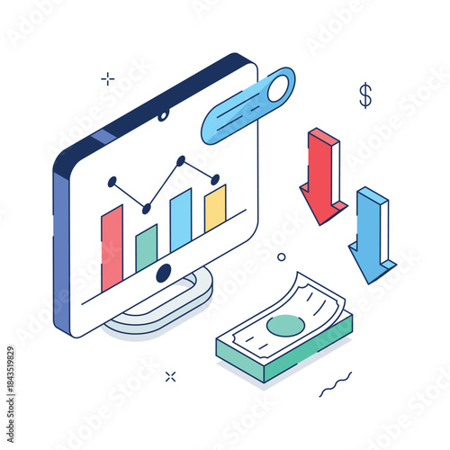 Have a look at this trendy isometric illustration of financial loss
