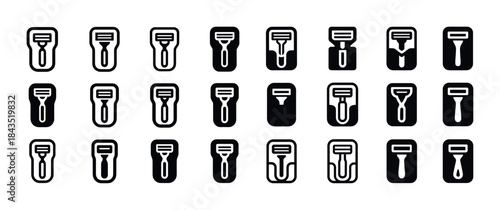 Set of various razor icons in black and white on white backgroun